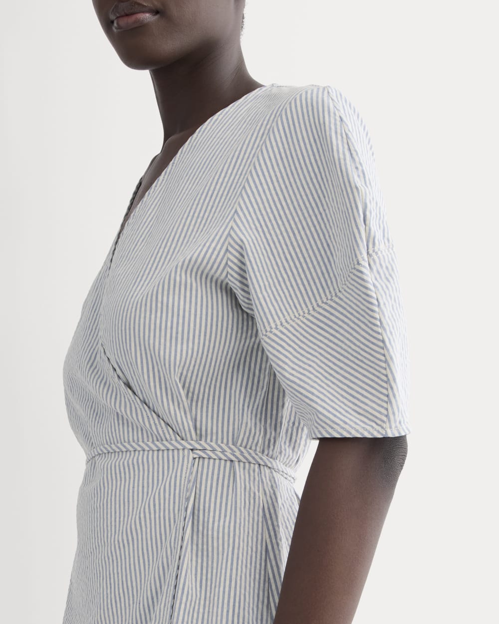 The Seersucker Mini Wrap Dress | Dutch Blue / Natural