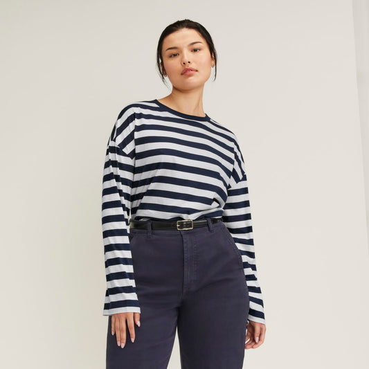 The Organic Cotton Relaxed Long Sleeve Tee | Navy / Canvas