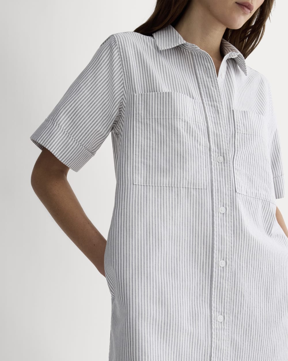 The Oxford Short-Sleeve Shirt Dress | Charcoal / White