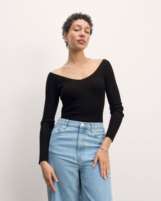 The Off-Shoulder Top in Ultrasoft Merino | Black