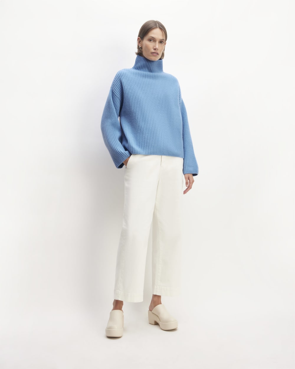 The Felted Merino Funnel-Neck Pullover | Heritage Blue