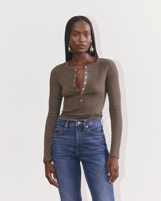 The Luxe Rib Henley | Heathered Fatigue