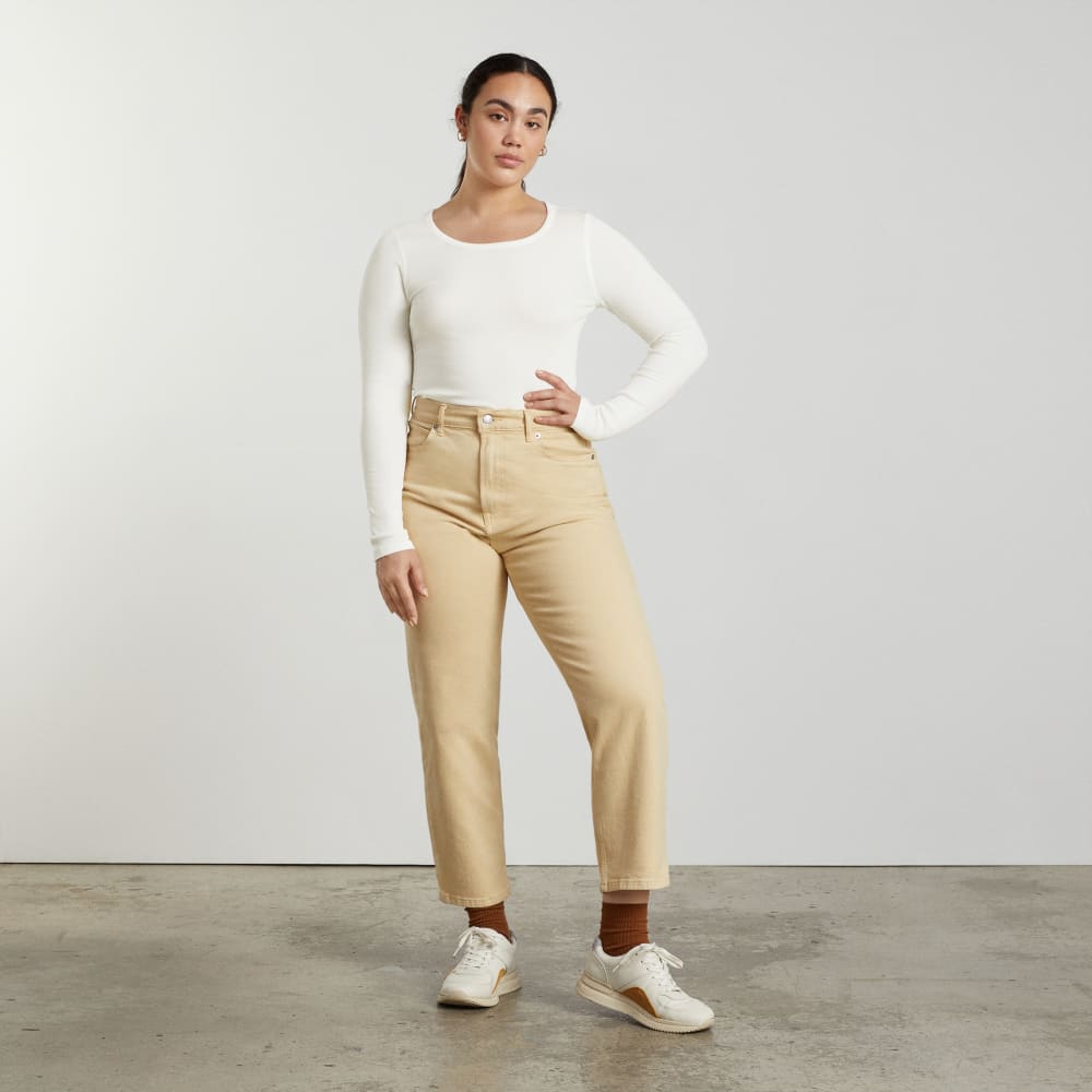 The Pima Micro-Rib Cropped Long-Sleeve Crew | White