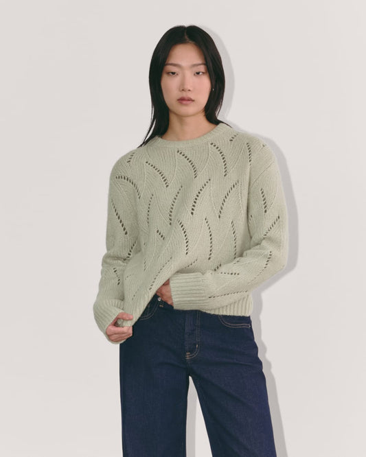The Pointelle Sweater in Cloud | Seagrass