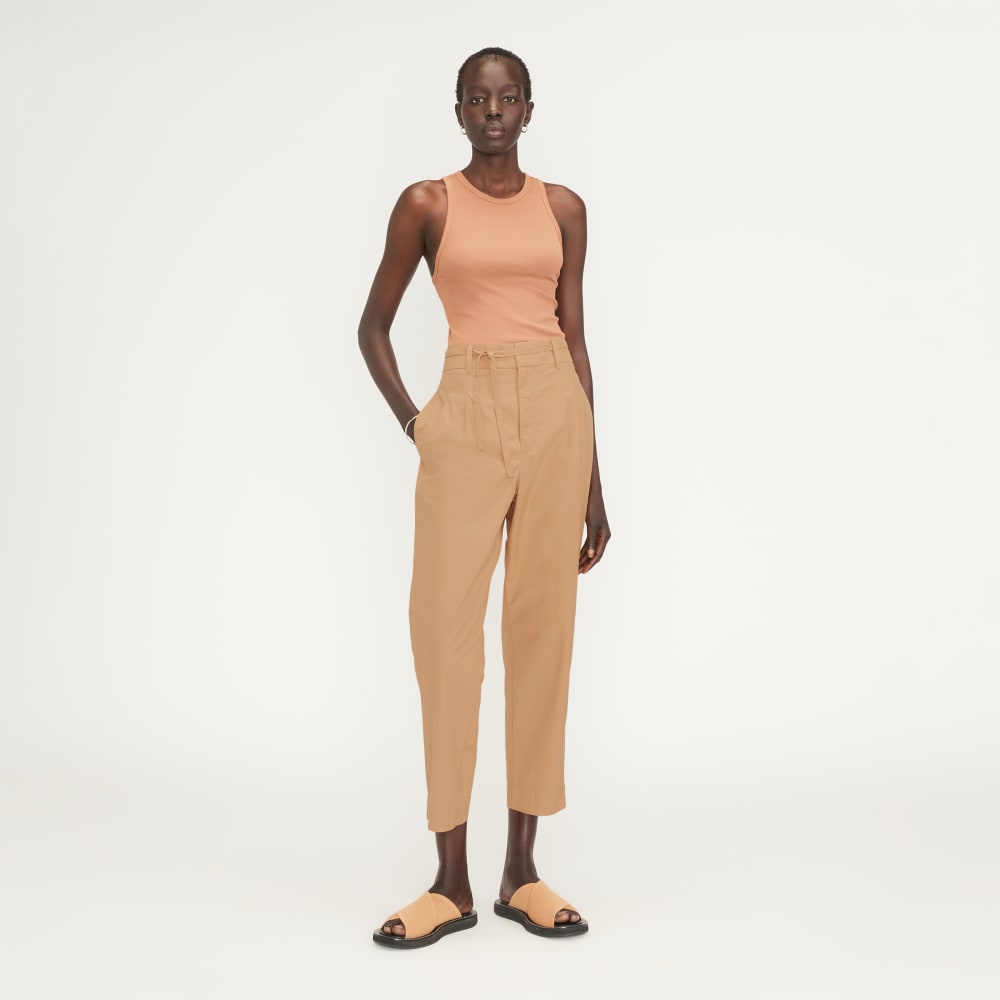 The Poplin Pleated Taper Pant | Caramel