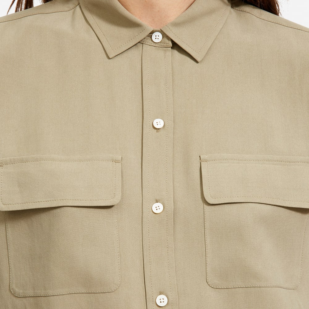 The Washable Silk Relaxed Shirt  | Covert Green
