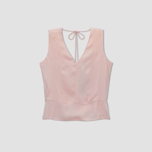 The Satin V-Neck Top | Petal Pink
