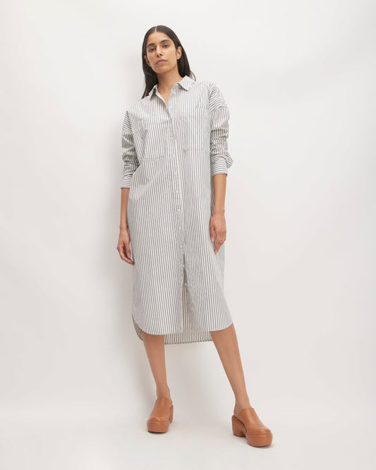 The Midi Cotton Shirt Dress | Bone / Navy