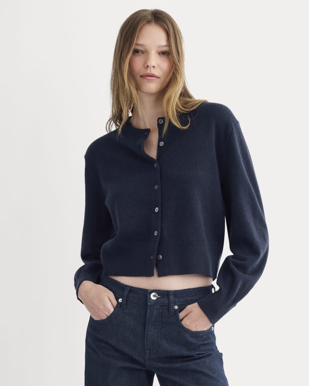 Cashmere Cropped Cardigan | Navy