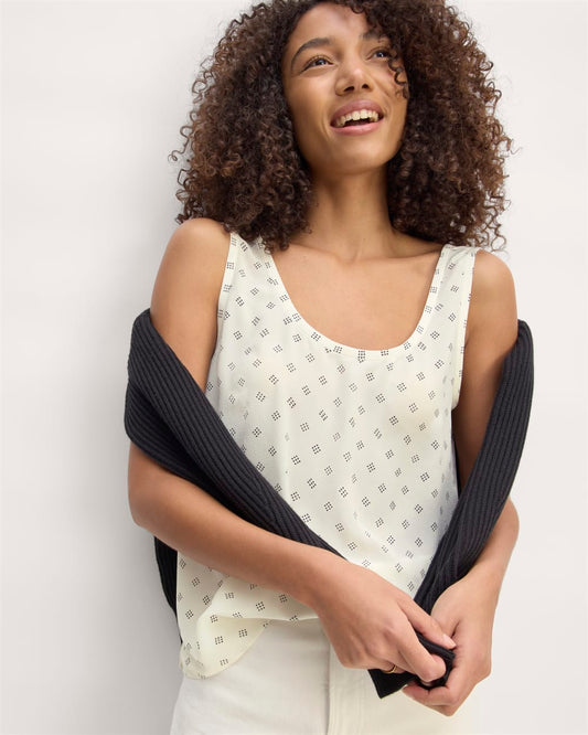 The Scoop Tank in Washable Silk | Bone / Black Square Dot