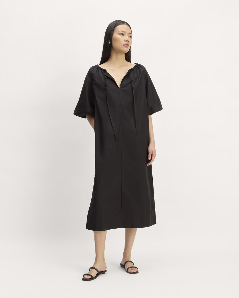 The Supima® Puff-Sleeve Dress | Black