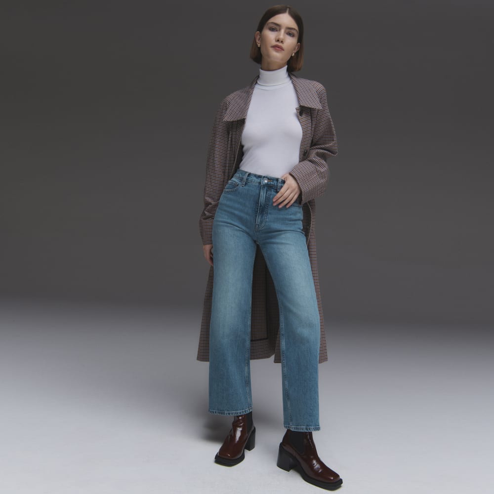 The Gathered Drape Trench | Blue / Brown Houndstooth