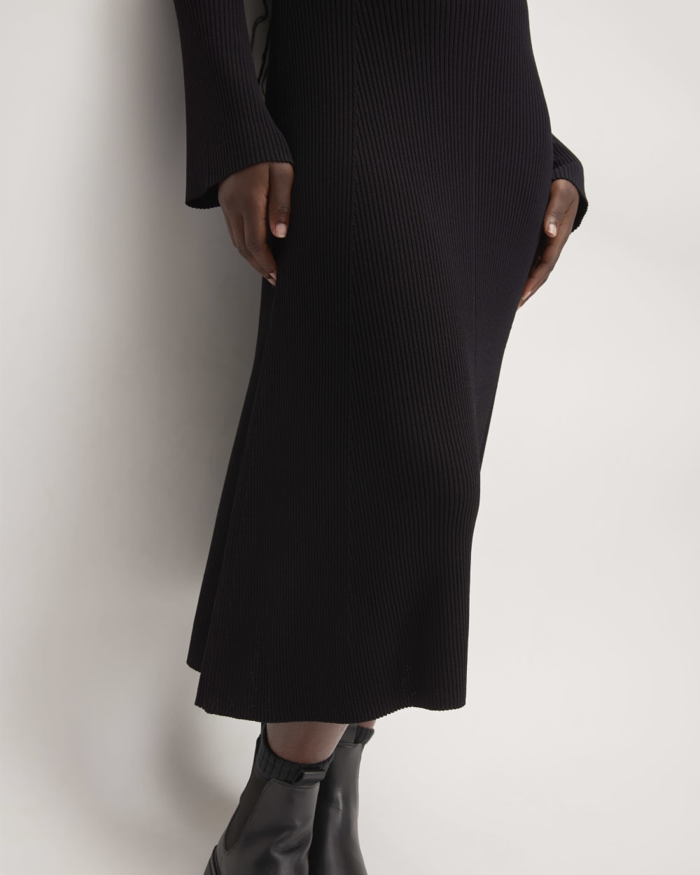 The Ribbed Mock Neck Midi Dress | Black