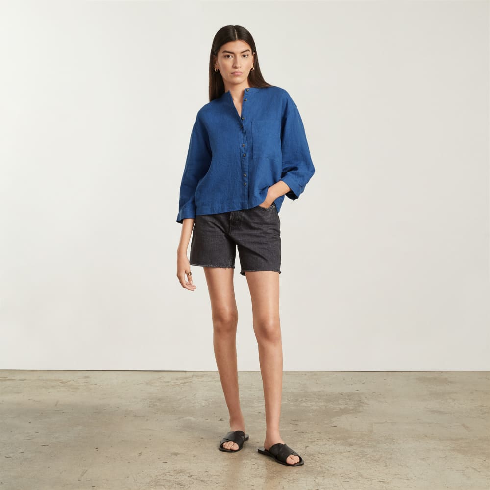 The Linen Billow Blouse | Deep Blue