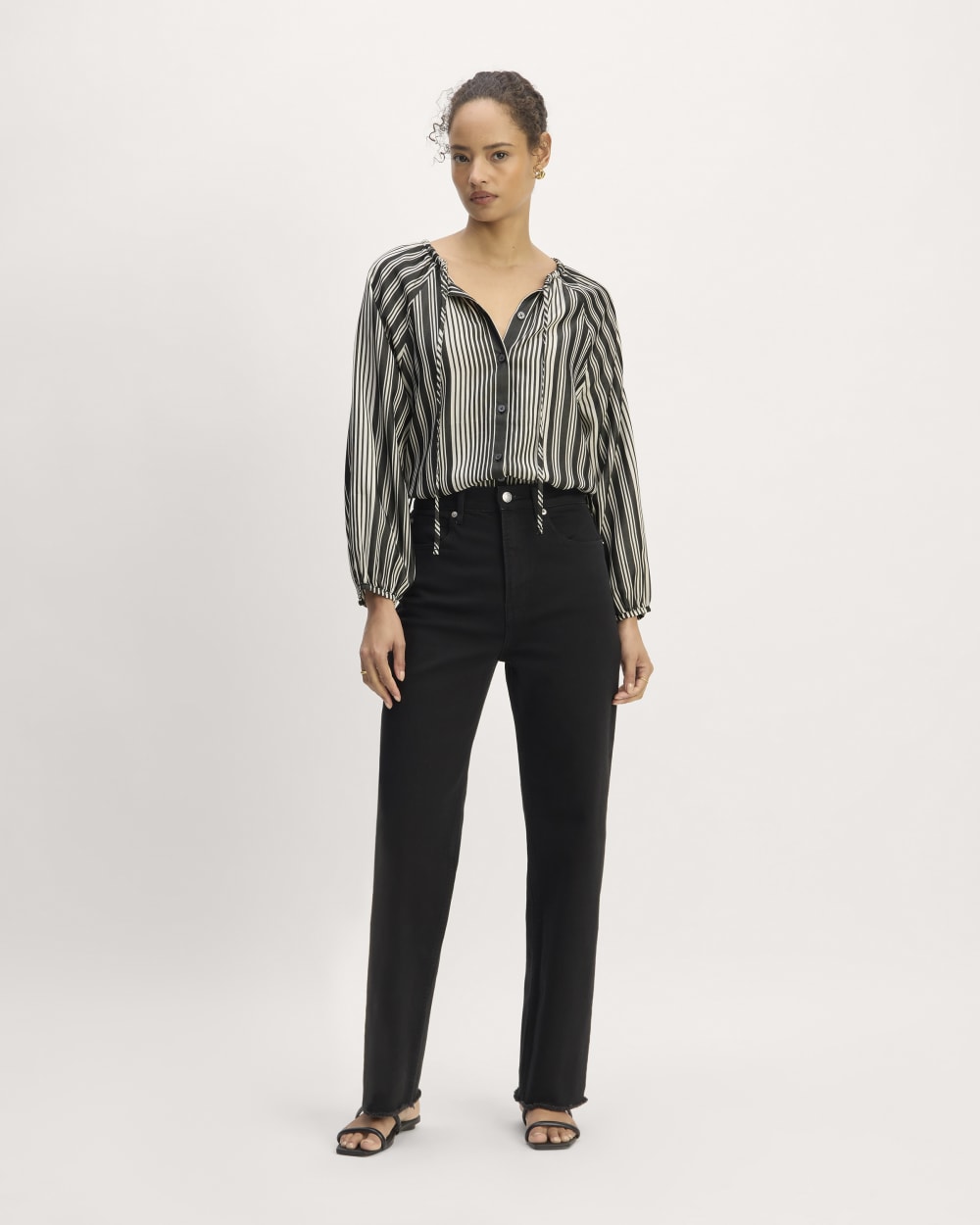 The Gathered Shirt in Butterlite | Black / Bone