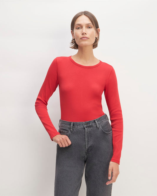 The Luxe Rib Long-Sleeve Crew | Haute Red