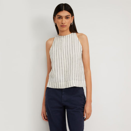 The Linen High-Neck Tank | Black / Canvas Tan