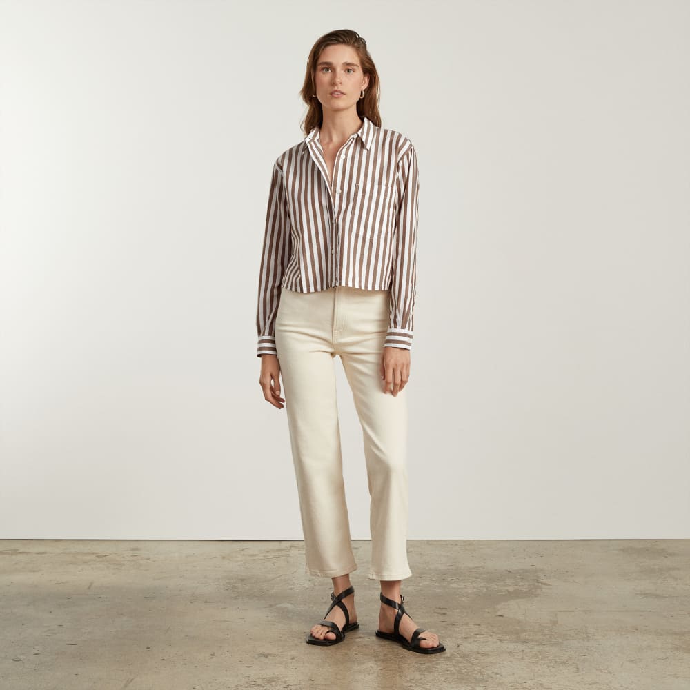 The Way-Short Shirt in Silky Cotton | Espresso / White