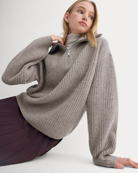 The Half-Zip Sweater in Luxe Merino | Heather Soft Taupe
