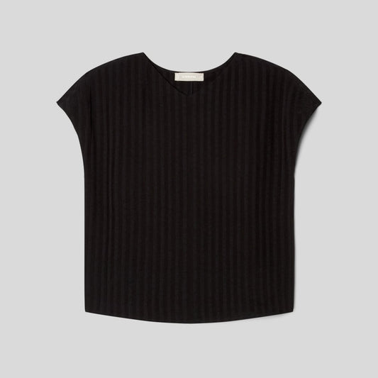 The City Stripe V-Neck Top | Black