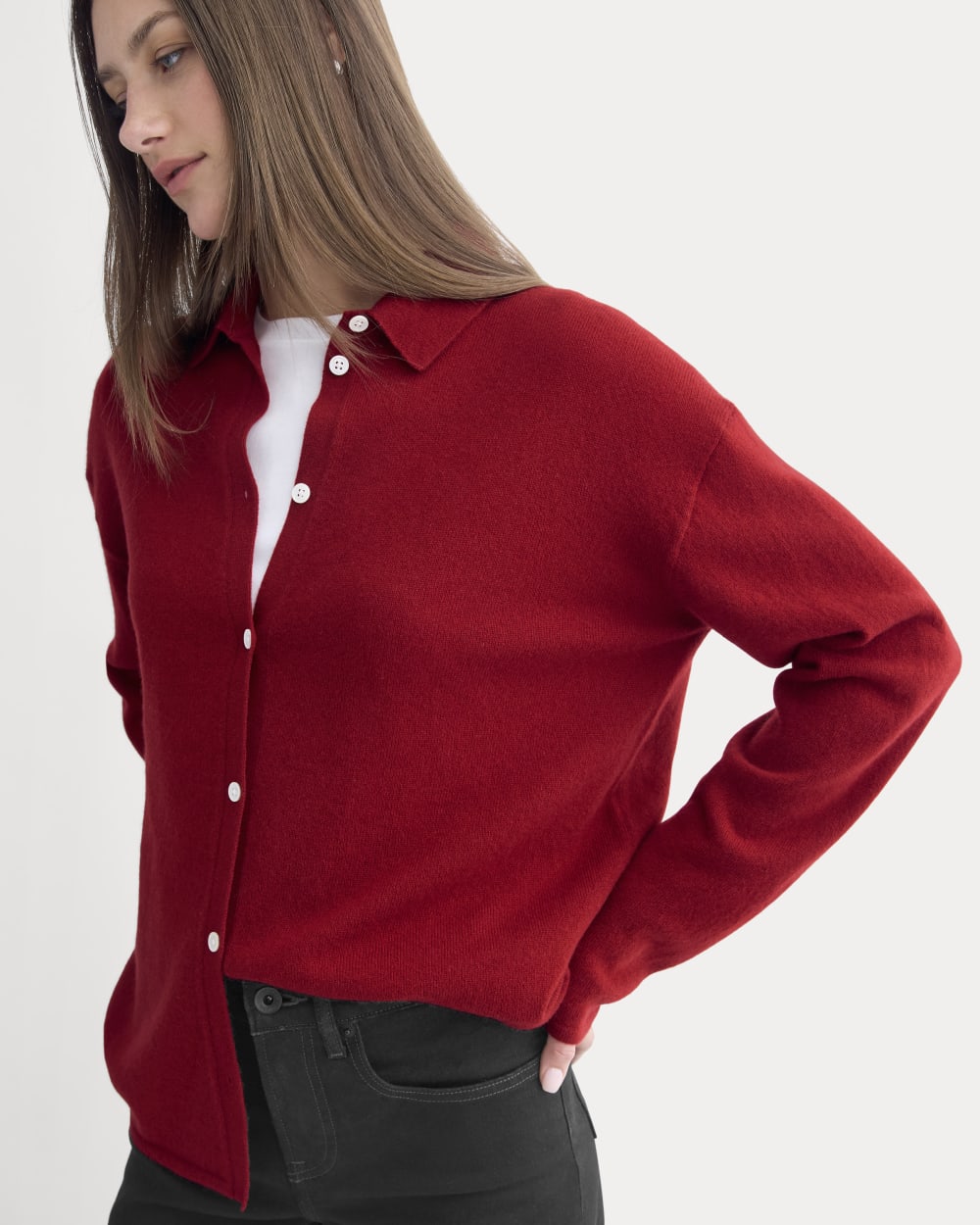 Cashmere Button-Up Shirt | Berry Red