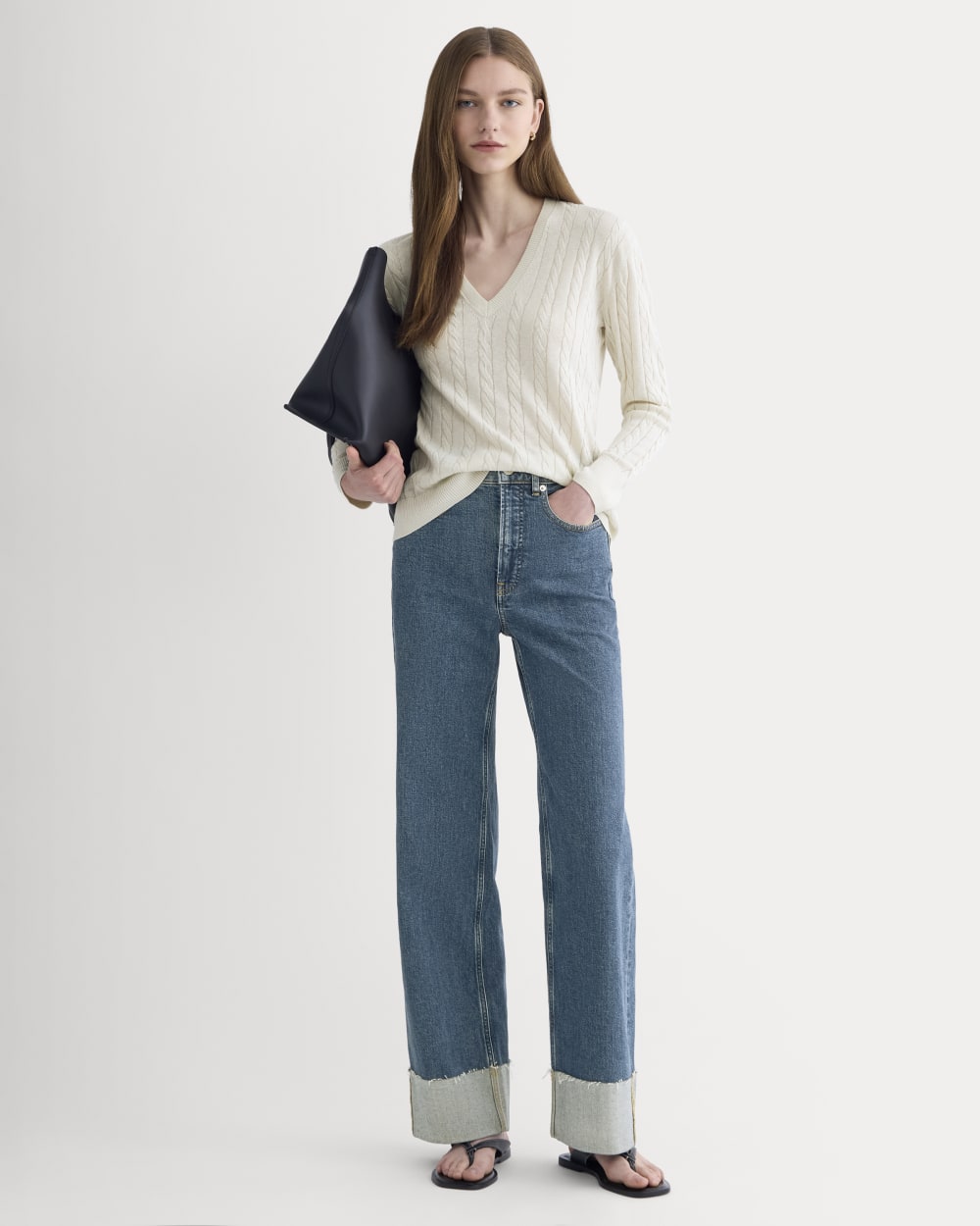 The Cable V-Neck in Cotton Cashmere | Birch