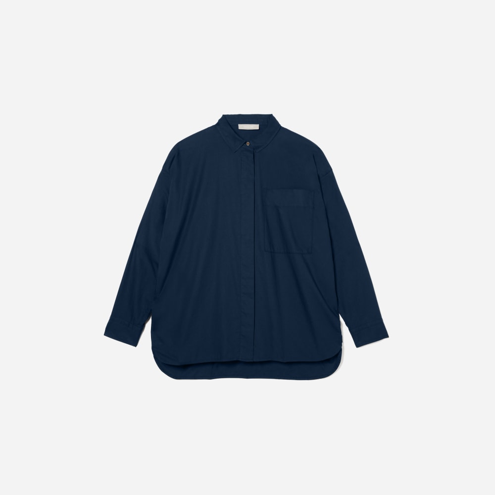 The Oversized Silky Cotton Shirt | Navy