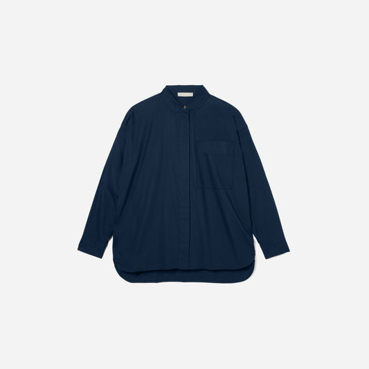 The Oversized Silky Cotton Shirt | Navy