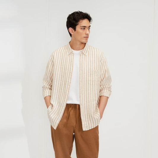 The Classic Shirt in Linen | Bone / Caramel