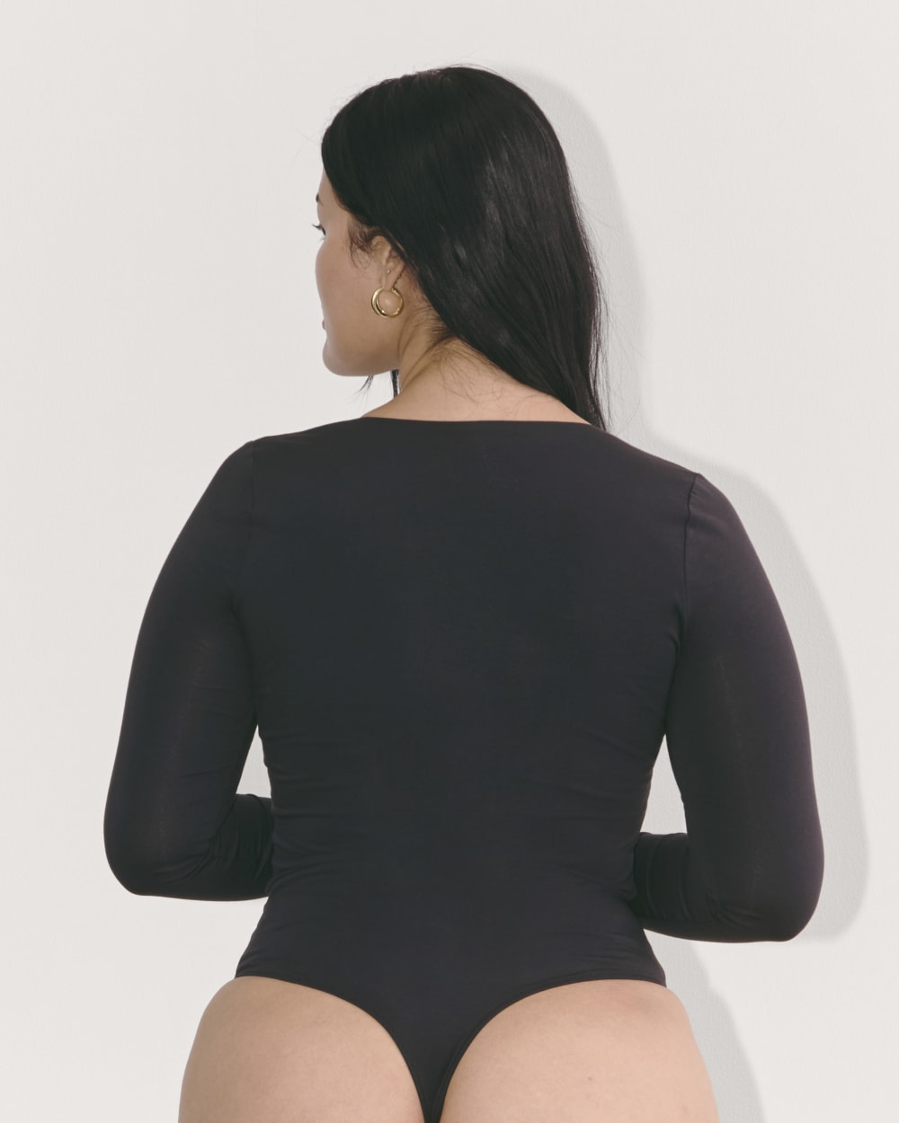 The Long-Sleeve Supima® Square-Neck Bodysuit | Black | Thong