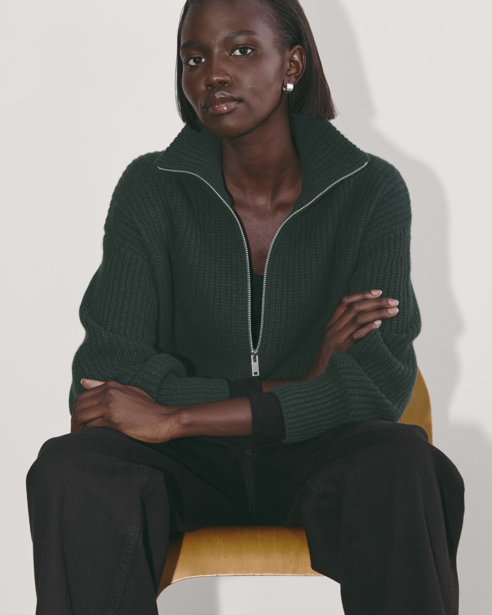 The Half-Zip Sweater in Luxe Merino | Heather Scarab Green