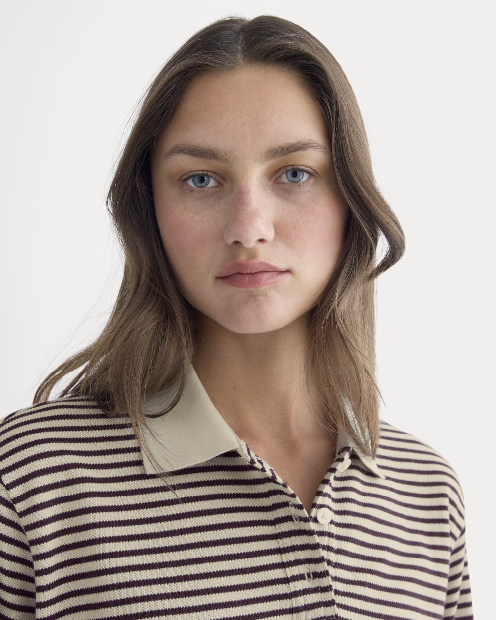 Oversized Pique Polo | Dusty Beige/Deep Plum Stripe