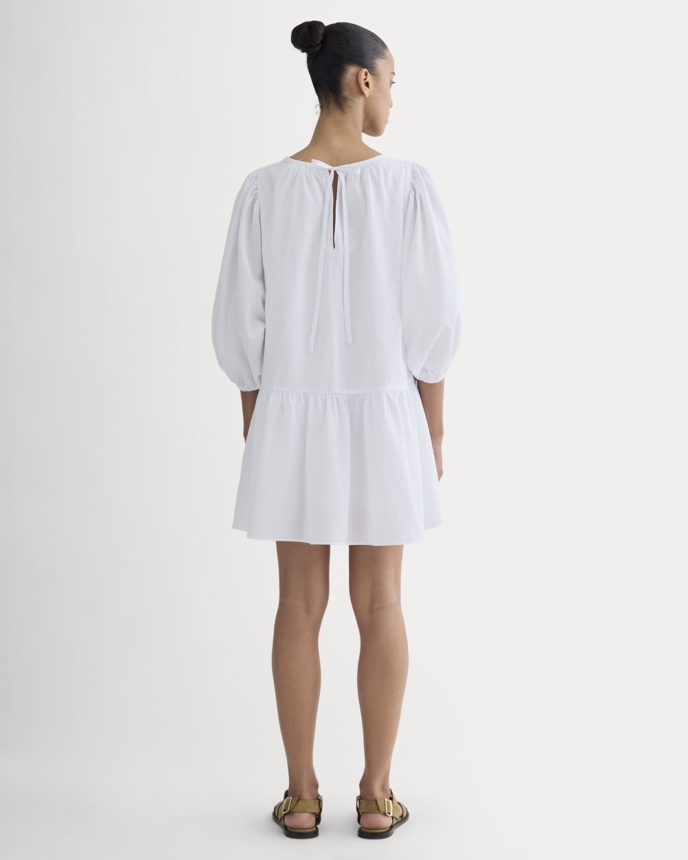 The Gauze Puff-Sleeve Mini Dress | White