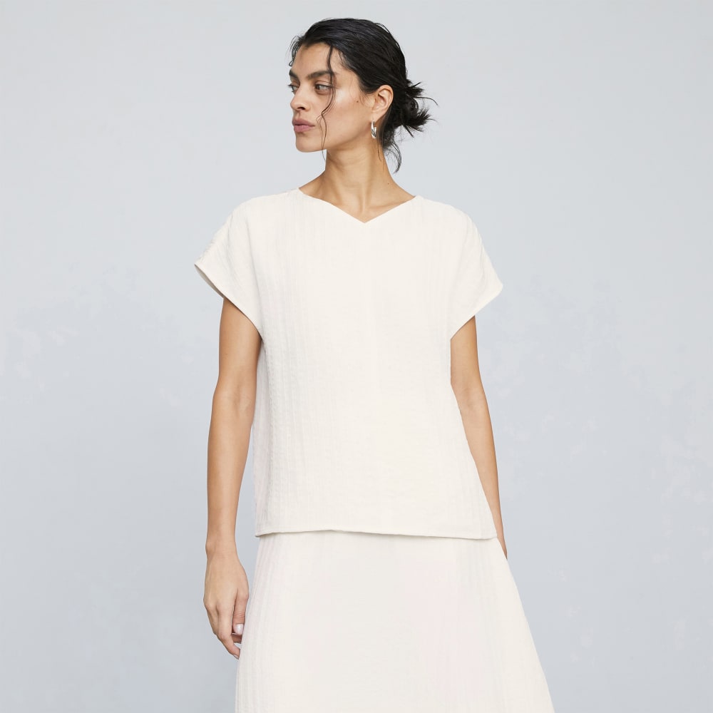 The City Stripe V-Neck Top | Bone