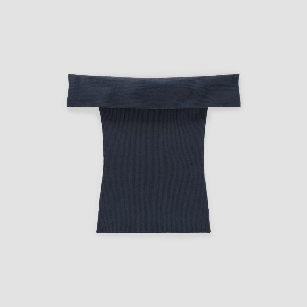 The Ribbed Cotton Off-The-Shoulder Top | Navy