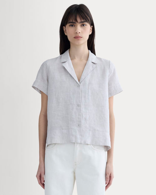 The Notch Shirt in Linen | Stone / White