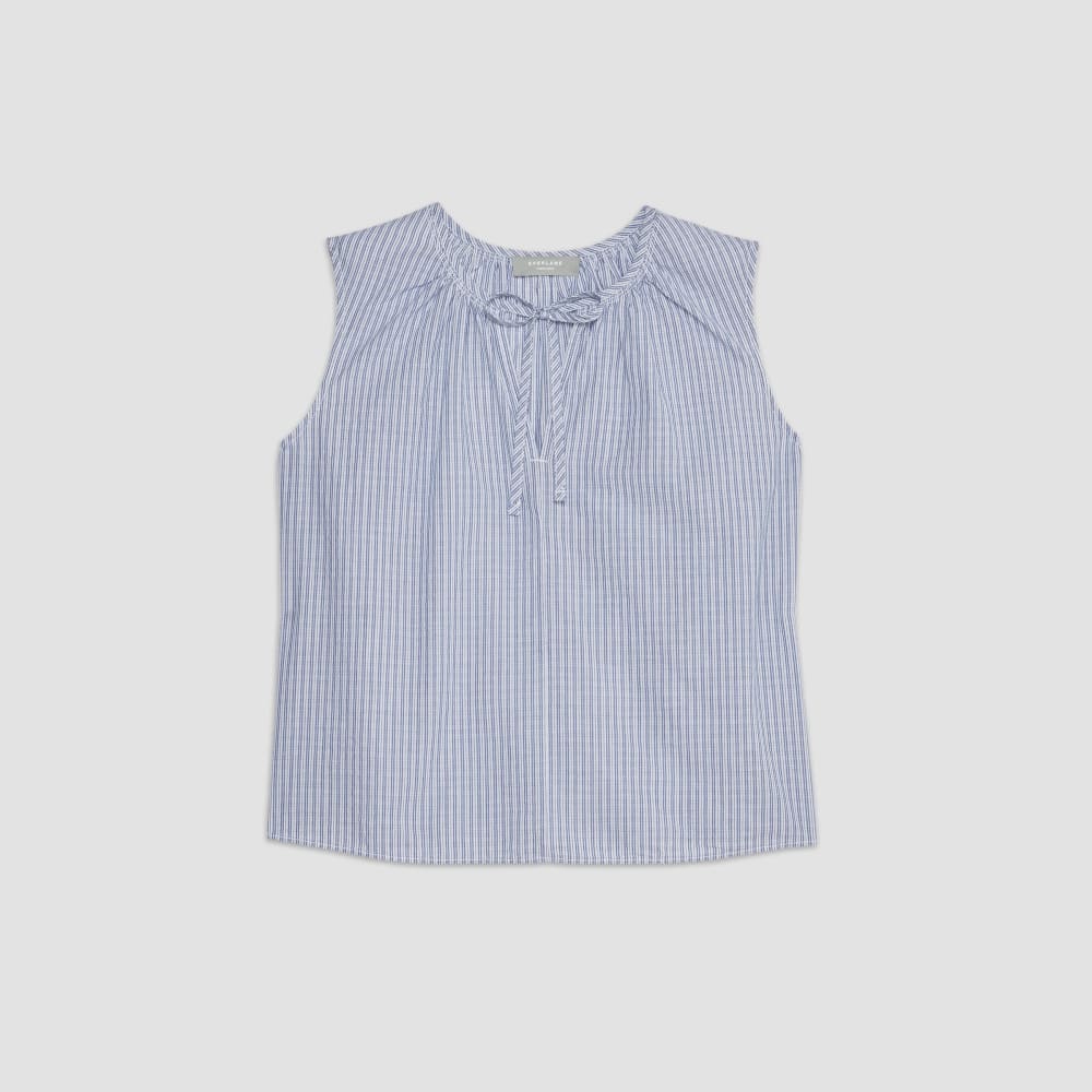 The Gathered Tie-Front Top | Mazarine Blue / Optic White