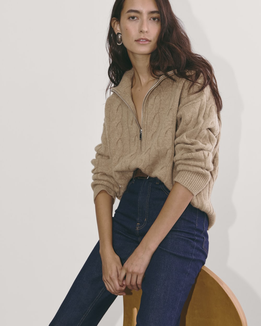 The Cable Half-Zip in Luxe Merino | Oat Melange