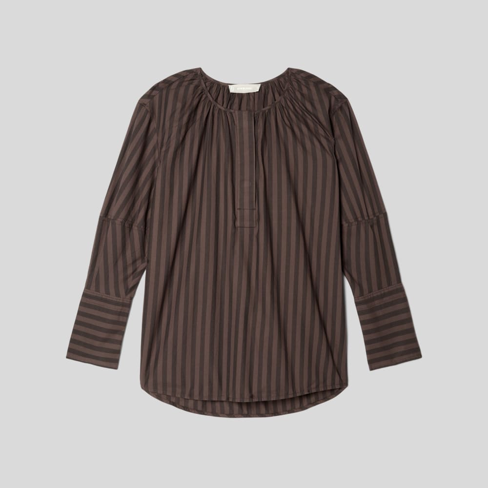 The Silky Cotton Balloon Sleeve Top | Chocolate Brown / Black