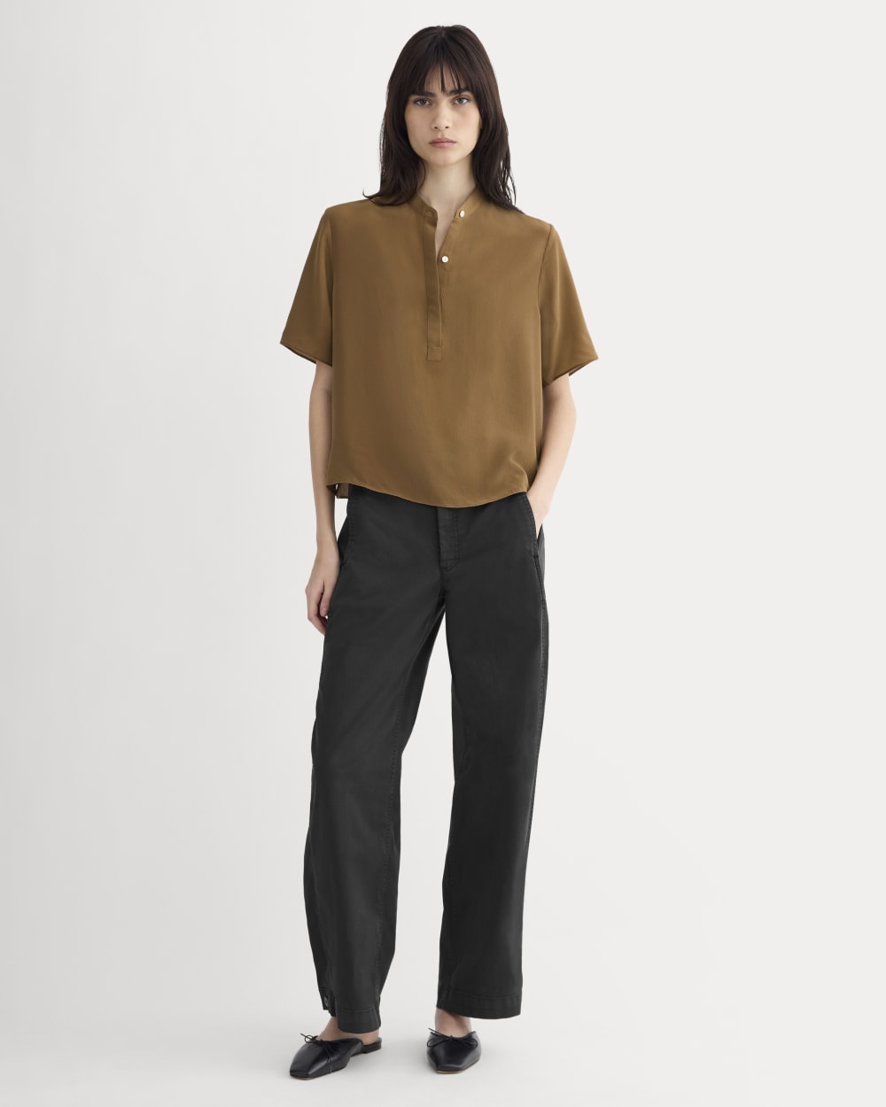 The Popover Top in Washable Silk | Toffee