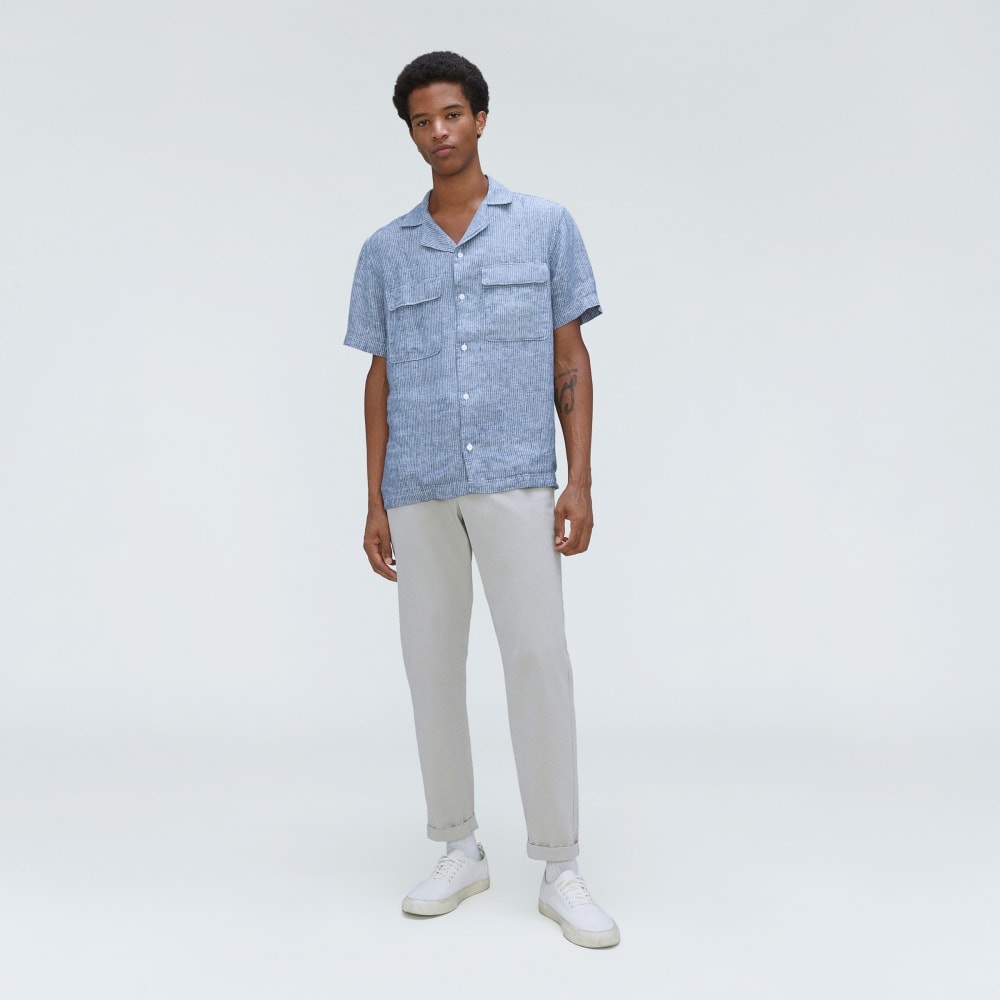 The Resort Shirt in Linen | Blue / White Pinstripe