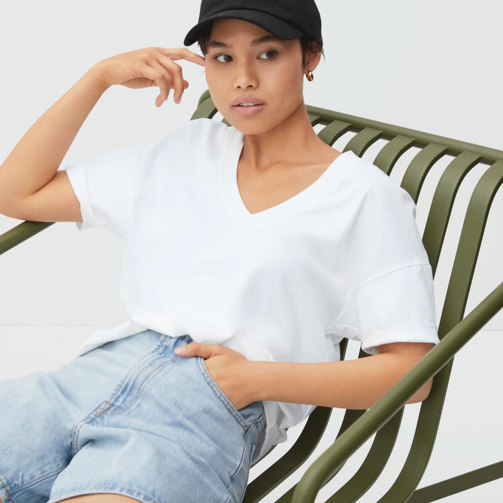 The Organic Cotton Slouchy V-Neck | White