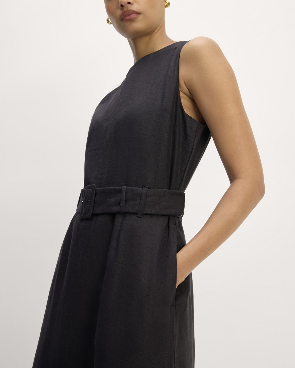 The Linen Belted Midi Dress | Black