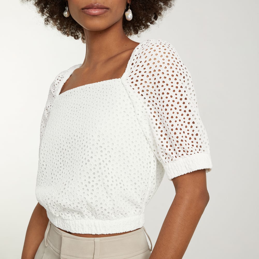 The Eyelet Puff Sleeve Top | White