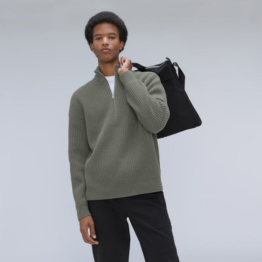 The Felted Merino Half-Zip Sweater | Storm Green