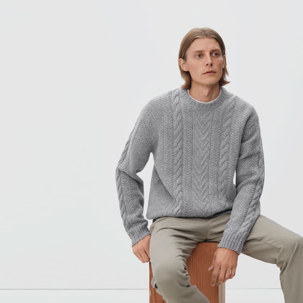 The Felted Merino Cable-Knit Crew | Heathered Mid-Grey