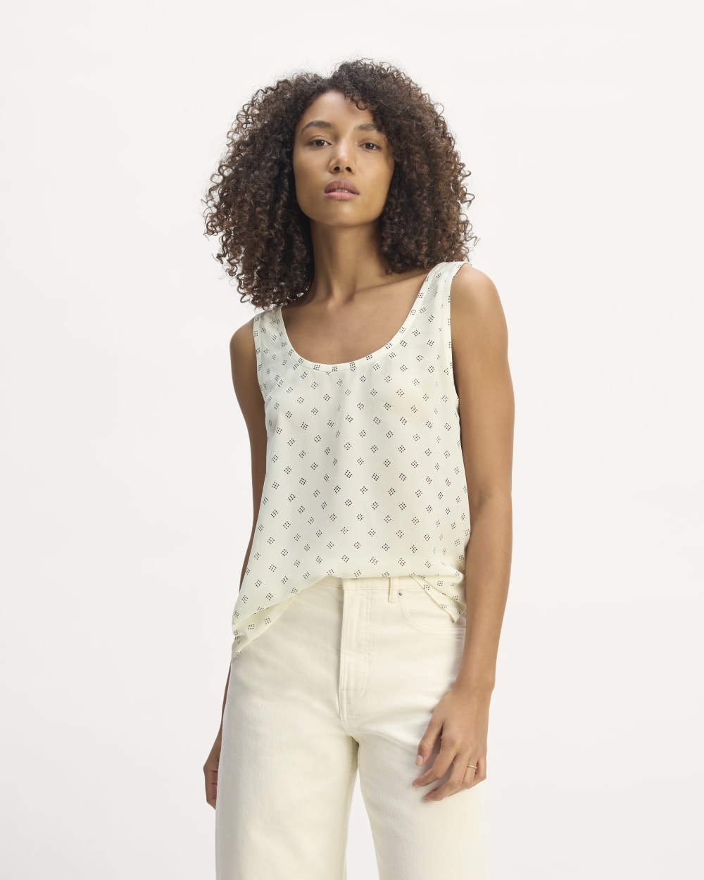The Scoop Tank in Washable Silk | Bone / Black Square Dot