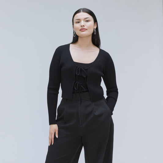 The Cotton-Merino Front-Tie Top | Black