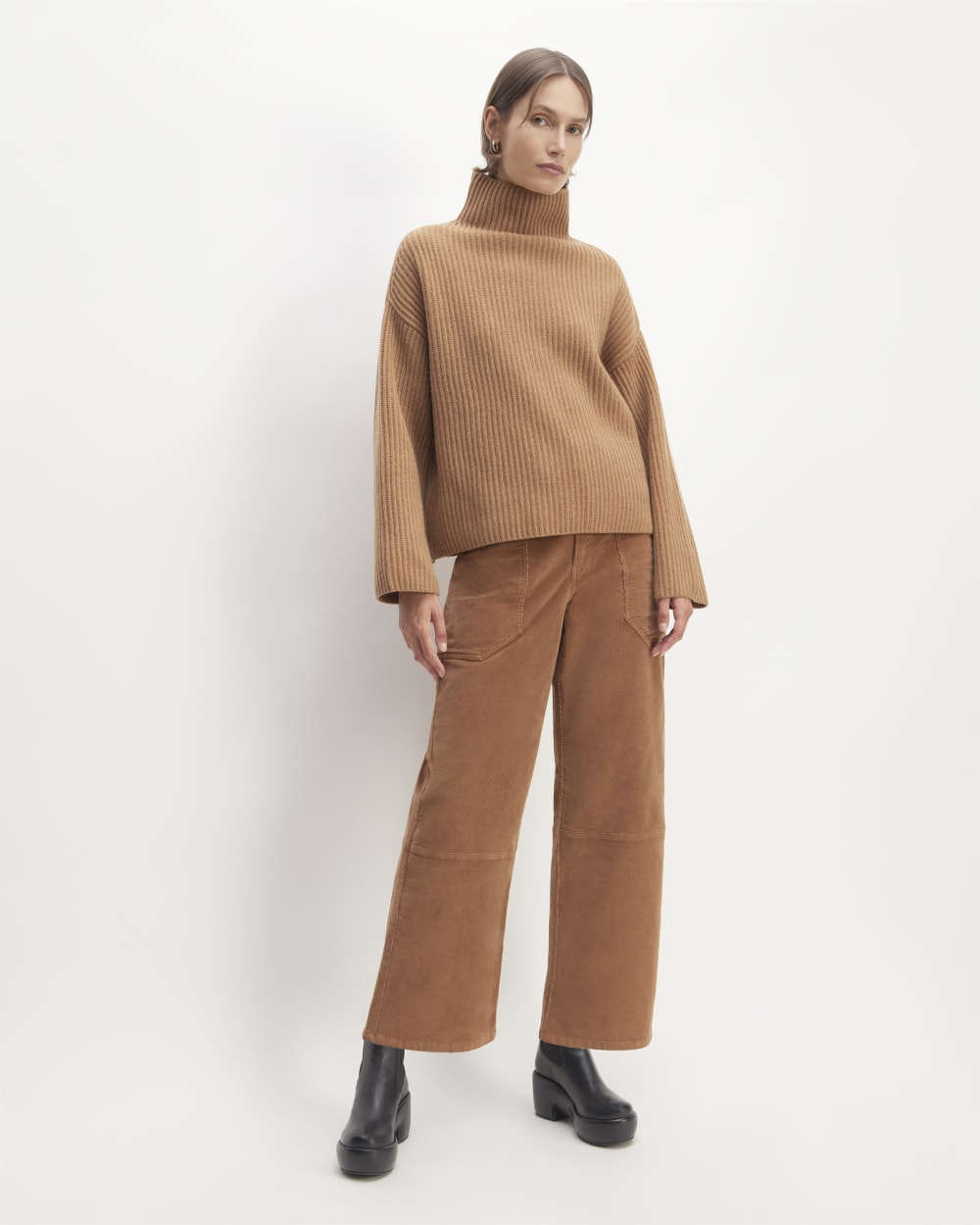 The Felted Merino Funnel-Neck Pullover | Deep Camel