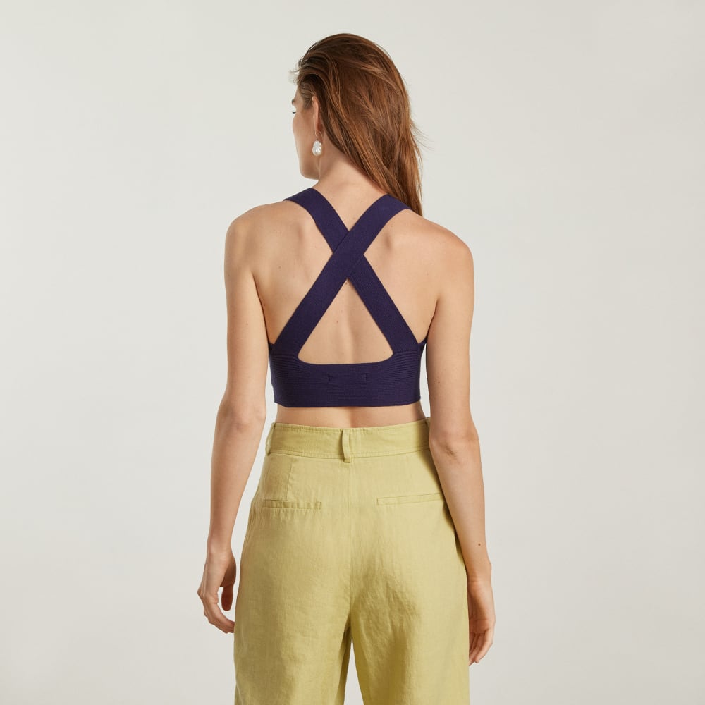 The Cross-Back Cropped Sweater Top | Midnight Blue